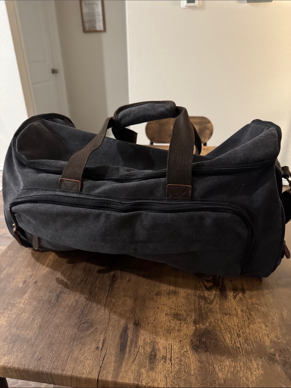 S-Zone Black Canvas Men’s Duffle Bag - Versatile Travel & Gym Carry
